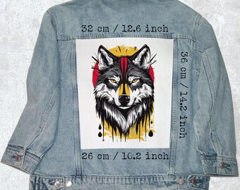 Gray Wolf Canvas Back Patch for Jackets & Vests – Large Sew On Street Style Art