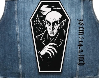 Toppa a forma di bara da cucire, stile gotico, da vampiro, per giacca, gilet, punk, in flanella