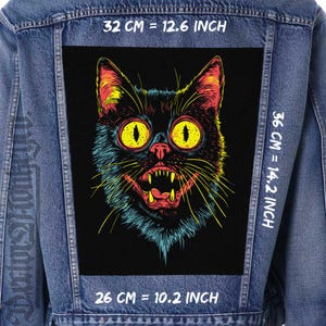 Freaky Cat Canvas Back Patch for Jackets, Vests & Flannels | Sew-On 36x26x32 cm