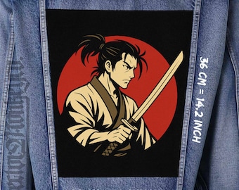 Samurai Back Patch: Manga Art Sew-On Canvas Panel (36x32x26 cm)