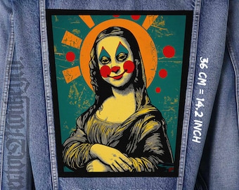 Toppa da schiena con l'immagine della Gioconda in tela, da cucire su giacca, gilet o flanella.