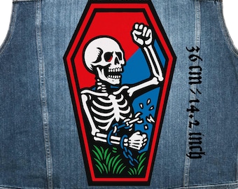 Skeleton Coffin Back Patch: Break Free Canvas Sew-On Patch
