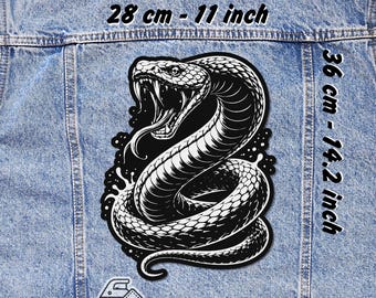 Großer Schlangen Back Patch zum Aufbügeln - Cobra Jacke Weste Flanell Aufnäher