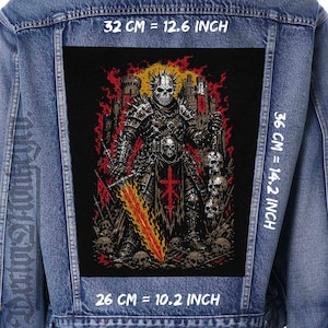 Dark Crusader Skull Back Patch | Sew-On Canvas Battle Jacket Patch Flannel