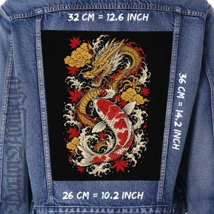 Japanese Dragon Koi Canvas Back Patch Sew On Battle Jacket Vest Flannel