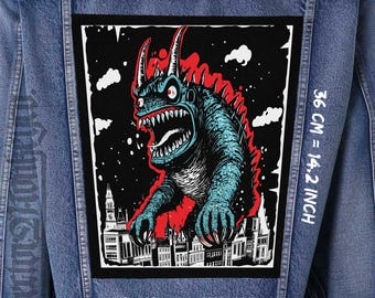 Monster City canvas rugpatch voor jassen, hemden en washandjes | Aannaaibaar 36 x 26 x 32 cm