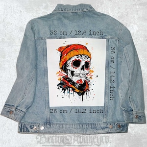Street Skull Canvas Rückenaufnäher | Jackenaufnäher | 36x26x32 cm für Westen & Flanells
