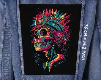 Cyberpunk Skull Aufnäher aus Canvas | Jackenaufnäher | 36x26x32 cm für Westen & Flanells