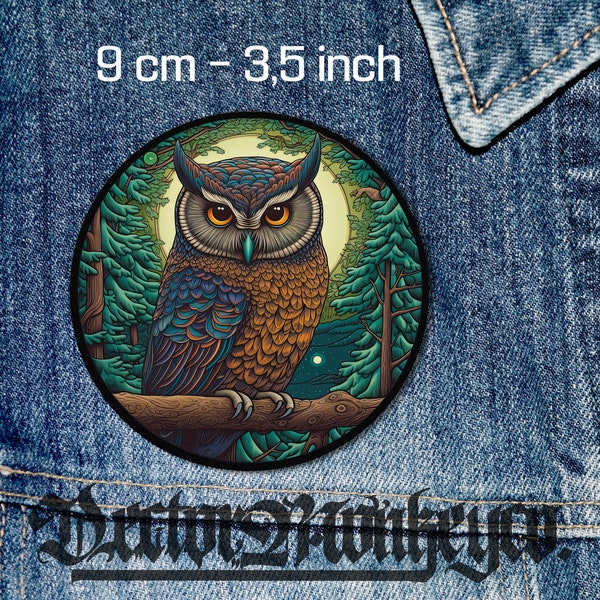 Owl on the tree,circle patch,Patch for Jacket,Vest,Urban,Denim,Streetwear,Badge,Fashion,uniquepatch,Nature,Nocturnal bird,Perched,Night-time
