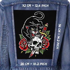 Aplique traseiro de caveira de pantera para costurar em jaqueta, colete ou flanela.