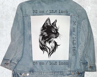 Elegant Black Cat Canvas Back Patch | Sew-On Jacket Patch | 36x26x32 cm for Vests & Flannels