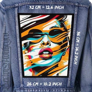 Patch au dos Glitch Art à coudre | Vaporwave Denim Femme Veste Gilet Flanelle