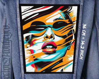 Toppa Glitch Art da cucire sulla schiena / Giacca/Gilet/Flamellato da donna in denim Vaporwave