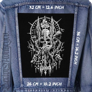 Parche trasero con calavera vikinga para coser en chaquetas, chalecos y lonas de franela.