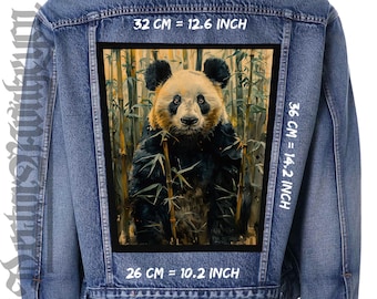 Panda Bamboo Canvas Back Patch: Sew-On Jacket Vest Applique