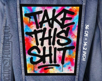 Toppa "Take This Shit Back" da cucire, 14x10" Graffiti, Giacca, Gilet in tela, Flanella