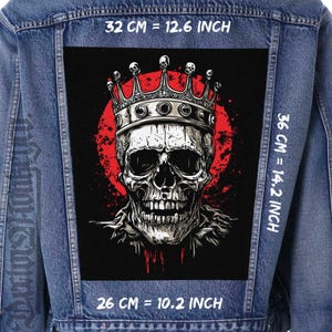 Skull King Canvas Back Patch for Jackets, Vests & Flannels | Sew-On 36x26x32 cm