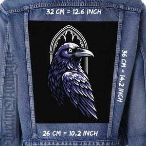 Night Raven Canvas Back Patch for Jackets, Vests & Flannels | Sew On Gothic Crow 36x26x32 cm