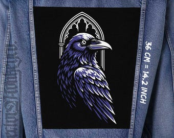 Gothic Crow Canvas Rückenaufnäher: Nachtrabe Jackenweste zum Aufnähen