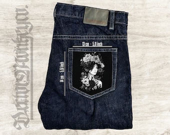 Mädchen mit Blumen Denim Taschenflicken aus Baumwoll Canvas zum annähen