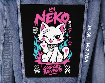 Punk Neko Katzenrückenaufnäher – Aufnäher aus Canvas zum Aufnähen für Jacken und Westen