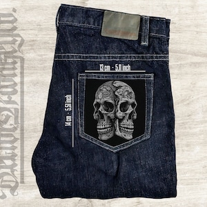 Skull Cotton Canvas Pocket Patch - Sew On Denim Jeans Applique