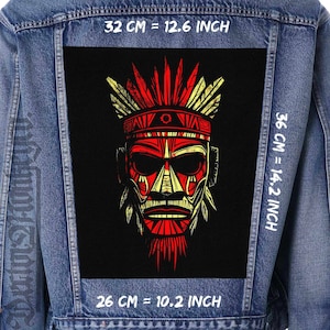 Tribal Krieger Maske Aufnäher - Aufnäher zum Aufnähen für Jacke, Weste & Flanell - 36x26x32 cm