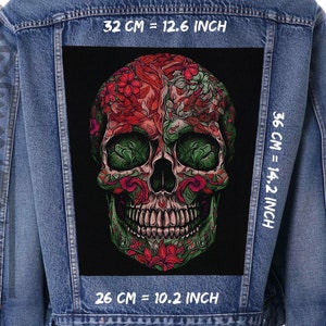 Skull 2,Back patch,Backpatch,Patch forJacket,Vest,Cranium,Braincase,flowers,Bone,Cranial