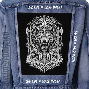Toppa da schiena con lupo vichingo, grande toppa da cucire su tela per giacca o gilet, 36x32x26 cm