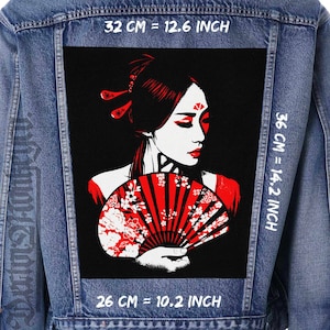 Kamizelka z naszywką z tyłu gejszy, flanelowa, japońska sztuka