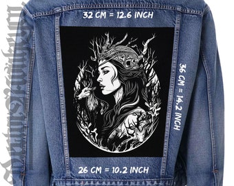 Fairy Tale Elf Girl Back Patch: Wolf Guardian, Forest Hero