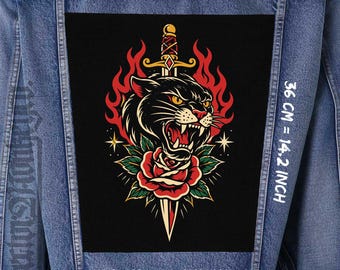 Pantherdolch-Rückenaufnäher – Aufnäher zum Aufnähen für Canvas-Jacken und -Westen