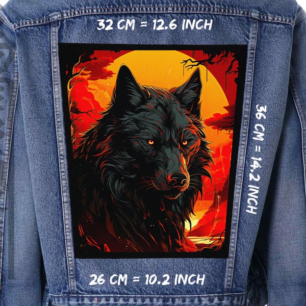 Lunar Wolfpack Black Canvas Jacket Back Patch - Moonlight Wolf in the Night Sky, a Stunning Wildlife Emblem