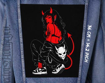 Teufel Mädchen Rücken Aufnäher Aufnäher für Jacke Weste Flanell Goth