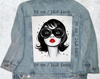 Retro Girl Sew-On Canvas Back Patch for Jackets, Vests, and Flannels - 36x26x32 cm