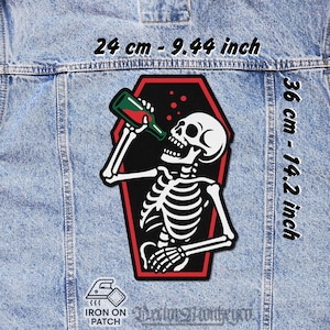 Skelett Sarg Rücken Aufnäher zum Aufbügeln - Gothic Jacke Weste Flanell Aufnäher