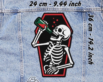 Skeleton Coffin Back Patch Iron On – Gothic Jacket Vest Flannel Patch