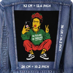 Parche trasero de Frida Kahlo para coser / Parche grande de lona para chaqueta o chaleco, parche para la espalda