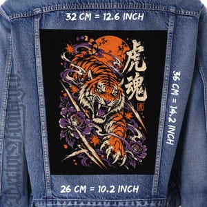 Parche trasero de tigre japonés, parche grande de lona para chaqueta vaquera, chaleco y franela.