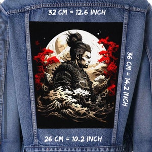 Samurai Krieger,Rückenpatch,dickes schwarzes Canvas,Nickistoff, Patch für Jacke, Weste,Bushido,Schwert,Katana