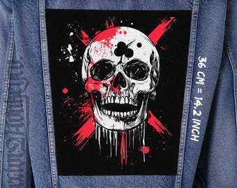 Skull Canvas Back Patch for Jackets & Vests | Large Sew On Punk Art