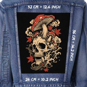 Skull Mushroom Back Patch 14.2" Canvas Jacket Vest Flannel Patch Sew On