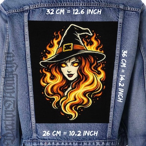 Flaming Witch Back Patch Sew On Jacket Canvas Vest Flannel