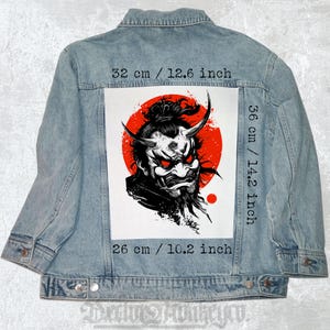 Samurai Oni Mask Aufnäher aus Canvas für Jacken, Westen und Waschlappen - 36x26x32 cm