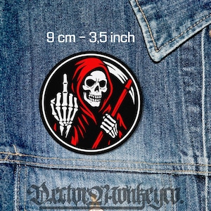 Skull Grim Reaper Circle Patch 9cm Sew On Jacket Vest Biker Flannel