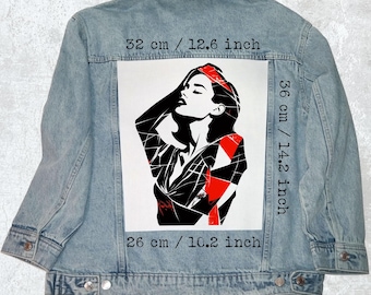 Toppa da cucire per la schiena a tema Art Déco / Giacca di jeans geometrica / Gilet di flanella