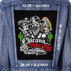Naszywka z tyłu kurtki Chicana Vida naszywana na kurtkę, kamizelkę Lowrider Flanel