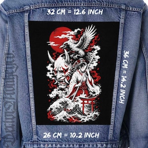 Oni Samurai Back Patch Japanese Demon Raven Jacket Vest Canvas Sew On