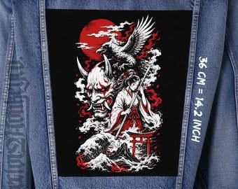 Naszywka Oni Samurai na plecach, japońska kurtka Demon Raven, kamizelka z płótna do przyszycia