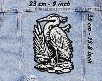 Toppa termoadesiva con motivo airone, ideale per giacche, gilet e camicie di flanella.